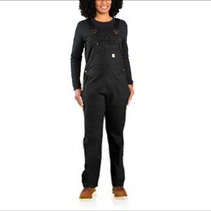 WOMEN'S RUGGED FLEX® LOOSE FIT CANVAS BIB OVERALL in Black Medium (8-10) SHORT